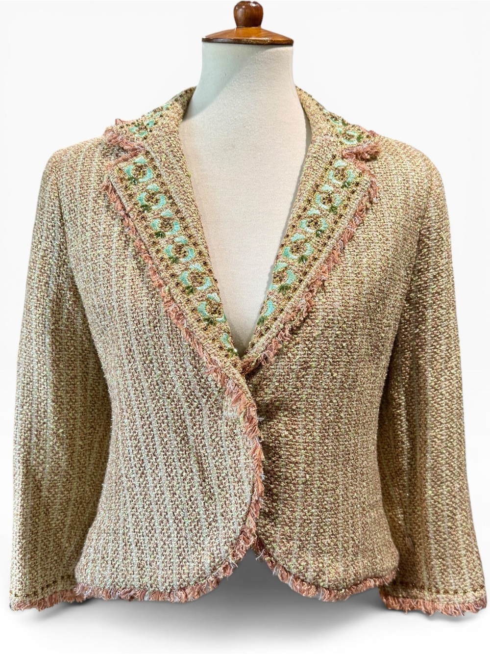 True Meaning Tweed Jacket in Mint Green and Gold Size 10